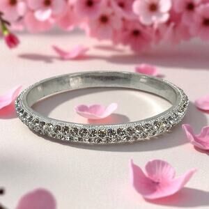Vintage Bangle Bracelet Rhinestone Studded & Silver-Tone Bling